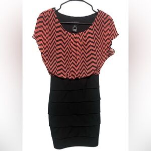 Enfocus Studio Red and Black Chevron Midi Dress